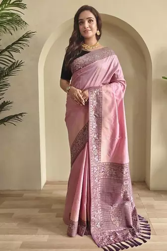 Pink Dual Tone silk blend Saree