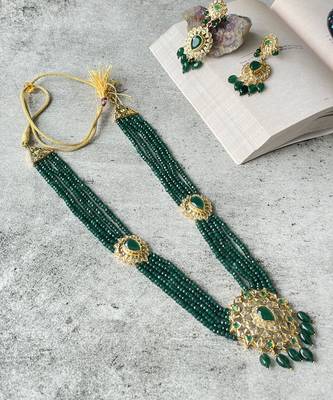 Gold plated green bead necklace set 1