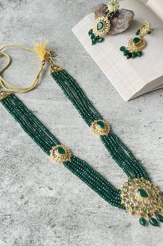 Gold plated green bead necklace set
