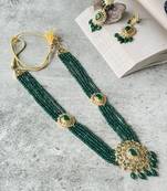 Gold plated green bead necklace set