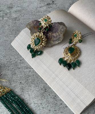 Gold plated green bead necklace set 2