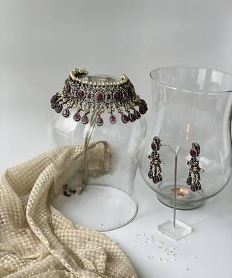 Gold plated amethyst necklace set 1