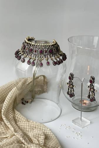 Gold plated amethyst necklace set