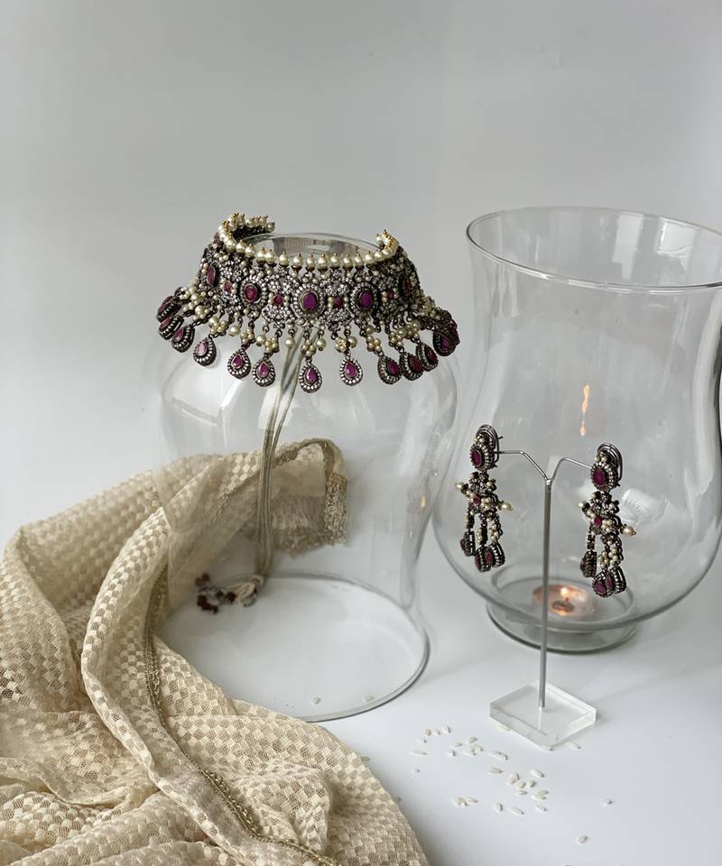 Gold plated amethyst necklace set