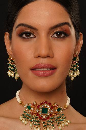 Gold plated multicolor necklace set