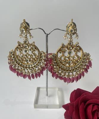 Gold plated pink stone dangle earrings 1