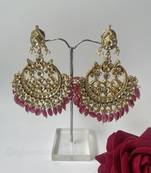 Gold plated pink stone dangle earrings
