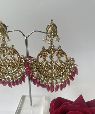 Gold plated pink stone dangle earrings 2