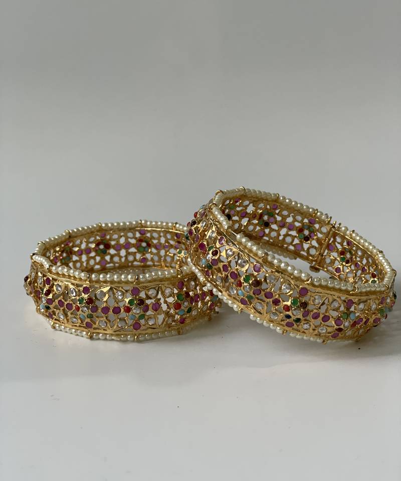Gold plated studded bangle