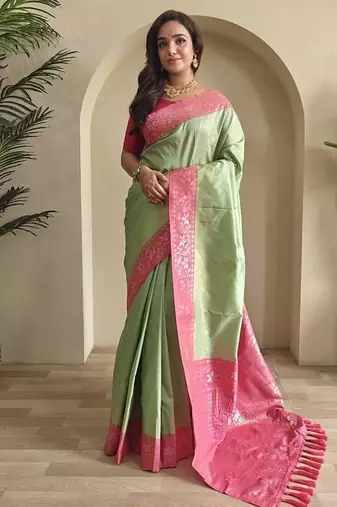 Pista Green Dual Tone silk blend Saree