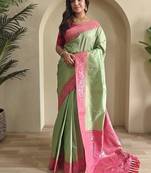 Pista Green Dual Tone silk blend Saree