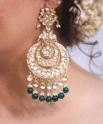 Gold plated Green dangler earrings 1