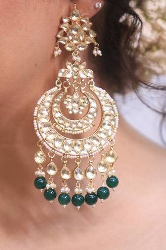 Gold plated Green dangler earrings