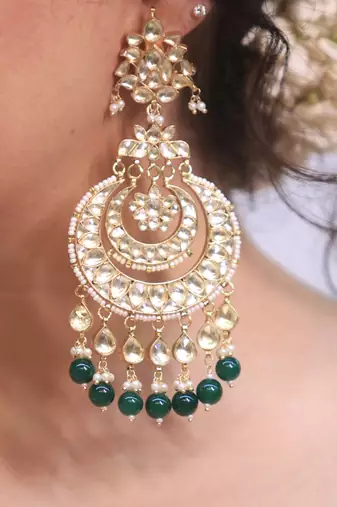 Gold plated Green dangler earrings