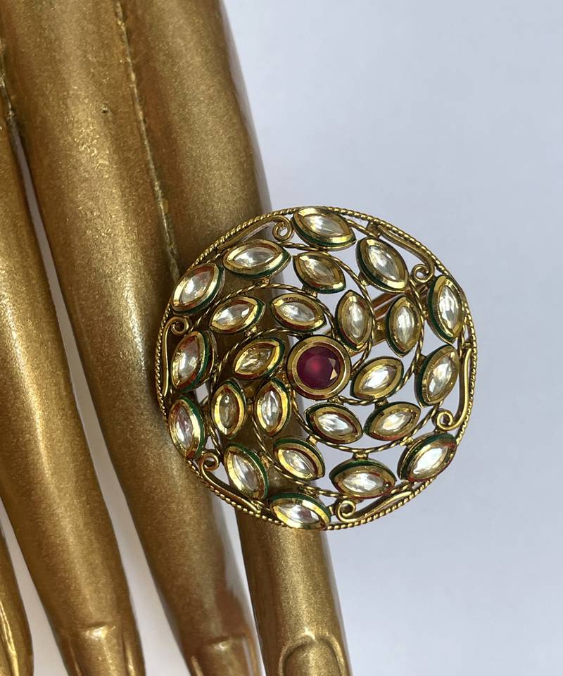 Gold plated red stone ring