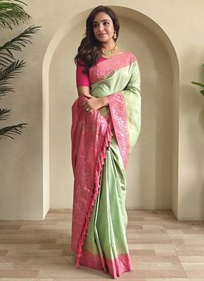 Pista Green Dual Tone silk blend Saree 2