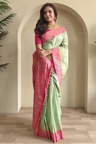 Pista Green Dual Tone silk blend Saree