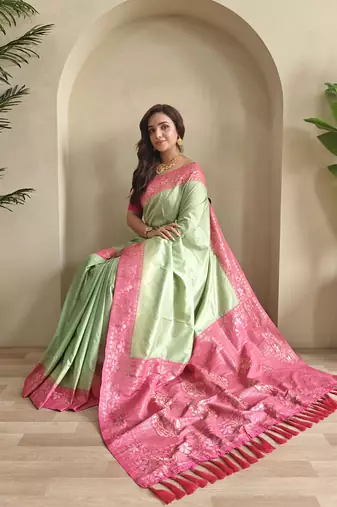 Pista Green Dual Tone silk blend Saree