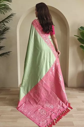 Pista Green Dual Tone silk blend Saree