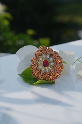 Gold plated red stone ring