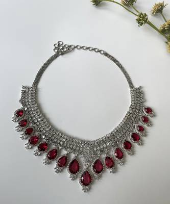 Silver plated zircon ruby necklace set 1