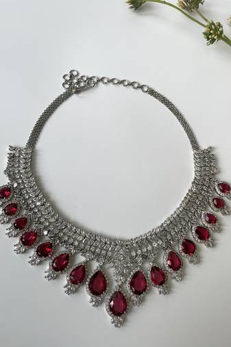 Silver plated zircon ruby necklace set