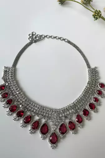 Silver plated zircon ruby necklace set