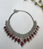 Silver plated zircon ruby necklace set