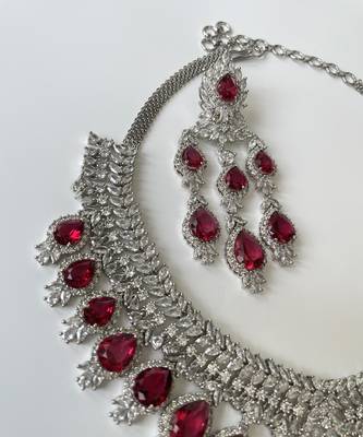 Silver plated zircon ruby necklace set 2