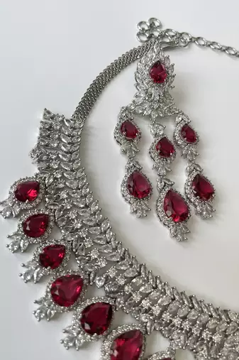 Silver plated zircon ruby necklace set