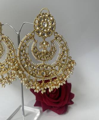 Gold plated pearl chandbali earrings 2