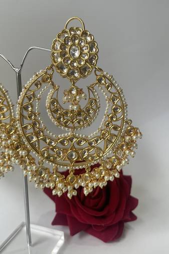 Gold plated pearl chandbali earrings