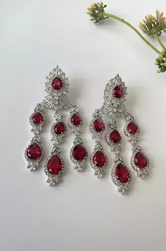 Silver plated zircon ruby necklace set