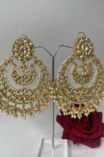 Gold plated pearl chandbali earrings