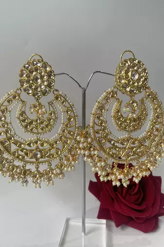 Gold plated pearl chandbali earrings