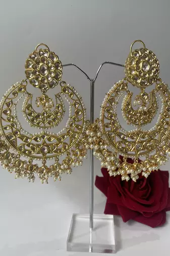 Gold plated pearl chandbali earrings
