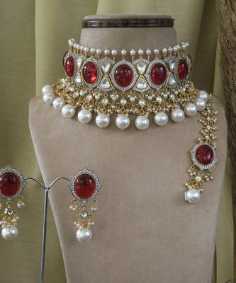 Gold plated Ruby pearl necklace set 1