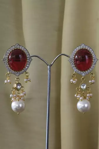 Gold plated Ruby pearl necklace set