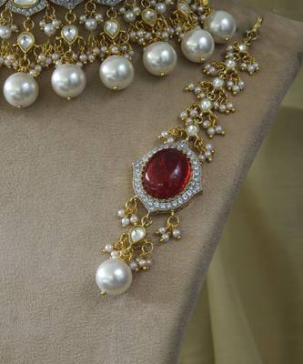 Gold plated Ruby pearl necklace set 3