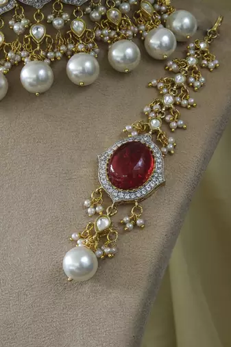Gold plated Ruby pearl necklace set