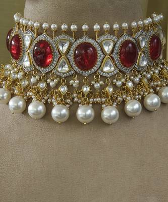 Gold plated Ruby pearl necklace set 4