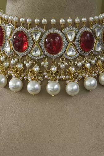 Gold plated Ruby pearl necklace set