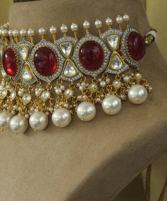 Gold plated Ruby pearl necklace set 5