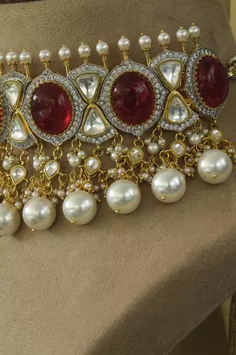 Gold plated Ruby pearl necklace set