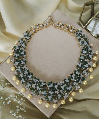 Gold plated green stone necklace set 1