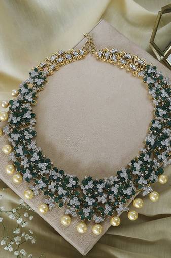 Gold plated green stone necklace set