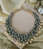 Gold plated green stone necklace set