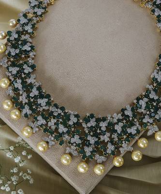 Gold plated green stone necklace set 3