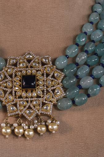 Gold plated blue bead necklace set
