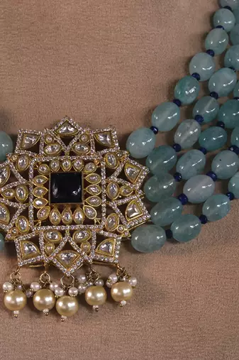 Gold plated blue bead necklace set